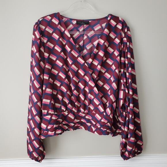 Lane Bryant Women Cross Front Wrap Blouse Top 24 3X Multicolor Geometric NEW - Picture 3 of 12